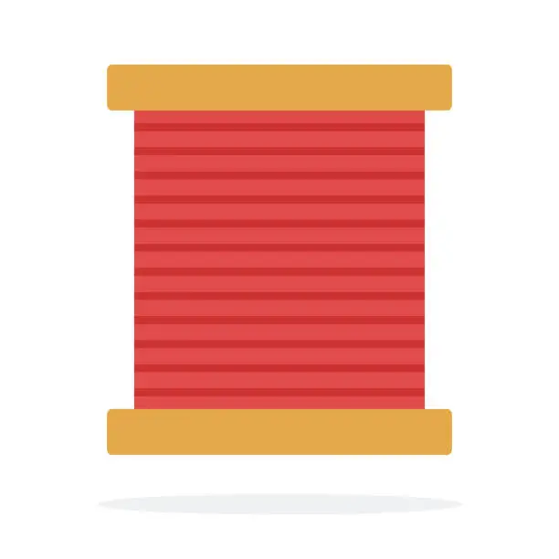 Vector illustration of Wooden coil with red thread flat isolated
