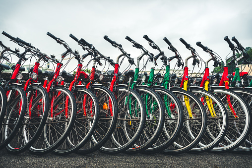 Series of colorful city bicycles
