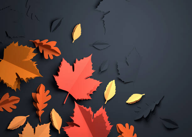 paper art - autumn fall leaves background - leaf paper autumn textured imagens e fotografias de stock