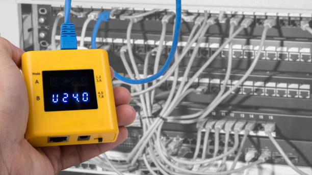 istock Testing of PoE on cables connected in patch panels of rack case 1019626464