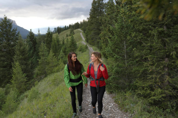istock Young female hikers chat on the trail 1019635766