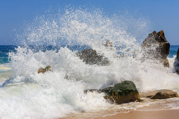 istock white saltwater foam waves splashing over rocks on the seashore 1019635776