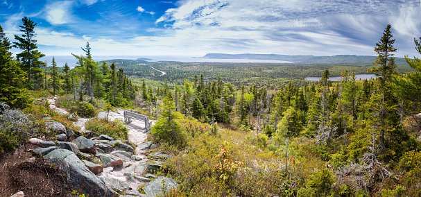 Panoramic image of Broad Cove Mountain in Cape Breton National Park, Nova Scotia, Canada