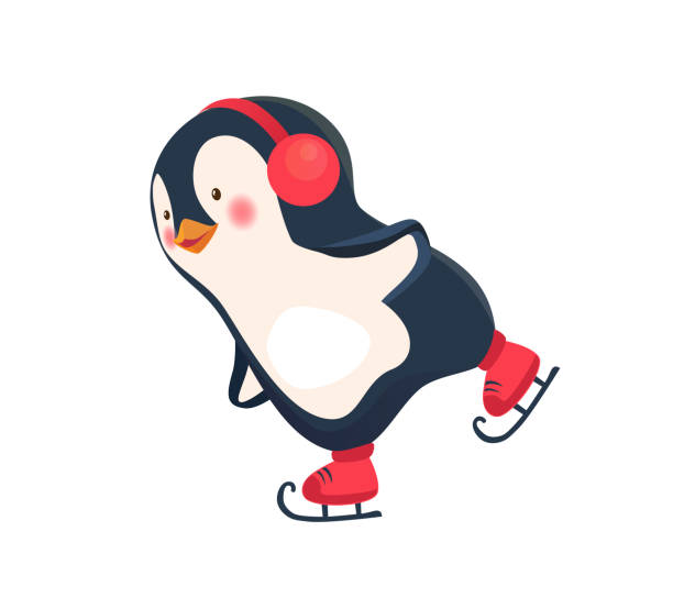 ilustraciones, imágenes clip art, dibujos animados e iconos de stock de пингвин - ice skating
