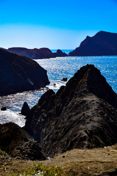 View of the spectacular Inspiration Point on Anacapa Island in the Channel Islands National Park in California Off the coast of Ventura, this National Park is a marine animal and nature preserve anacapa island stock pictures, royalty-free photos & images