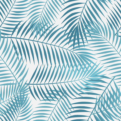 Seamless vaporwave palm tree leaves background.