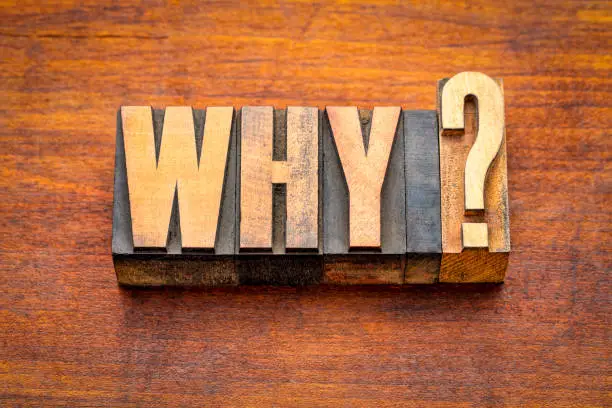 why question in vintage letterpress wood type against rustic wooden board