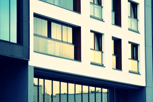 istock Abstract minimal style architecture background. Modern building facade detail. Retro colors stylization 1019659362