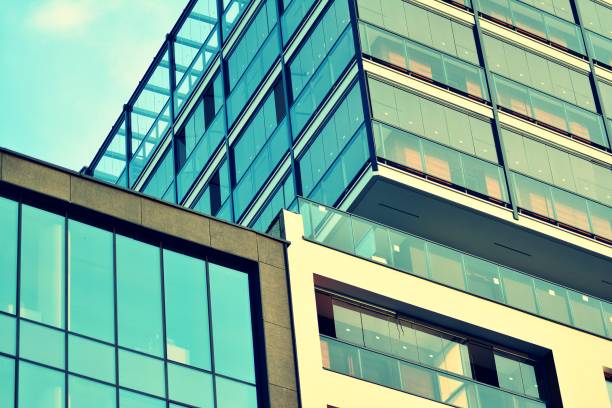 istock Abstract minimal style architecture background. Modern building facade detail. Retro colors stylization 1019670800