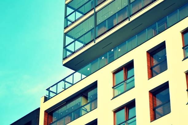 istock Abstract minimal style architecture background. Modern building facade detail. Retro colors stylization 1019679758