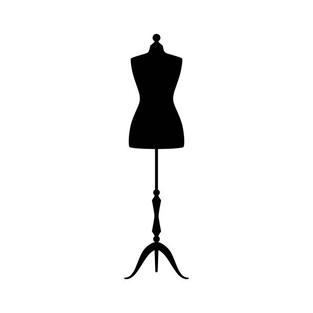 ilustraciones, imágenes clip art, dibujos animados e iconos de stock de silueta de vector negro maniquí ropa retro. vintage vestido maniquí femenino maniquí. - mannequin