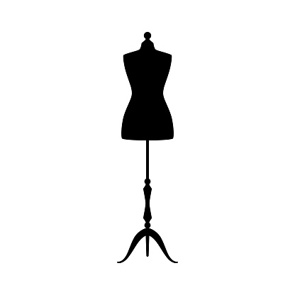 Retro clothing mannequin black vector silhouette. Vintage female dummy dress mannequin.