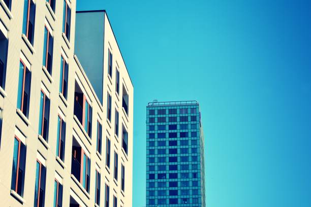 istock Abstract minimal style architecture background. Modern building facade detail. Retro colors stylization 1019684876
