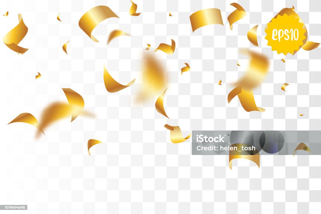 Golden holiday confetti random falling Random falling golden glitter transparent sparkle background. Christmas banner, New Year greeting, invitation, postcard. Shimmer vector illustration. Abstract stock vector