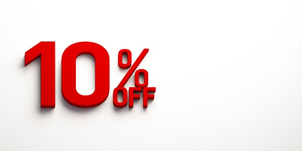 Ten Percent off. 3D Render Illustration - Sale Banner
