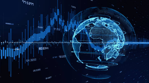 만찬과 기술 개념입니다. fintech입니다. - currency exchange globe currency global business 뉴스 사진 이미지