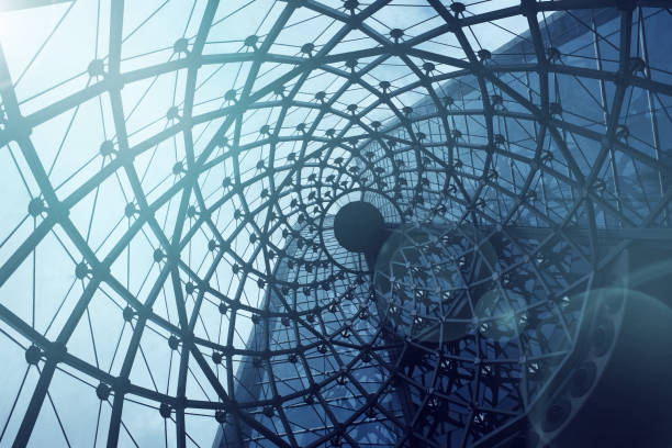 Spiral texture rooftop background.Modern and conteporary arcitect. Structural glass facade curving roof of fantastic office building.Abstract architecture fragment.