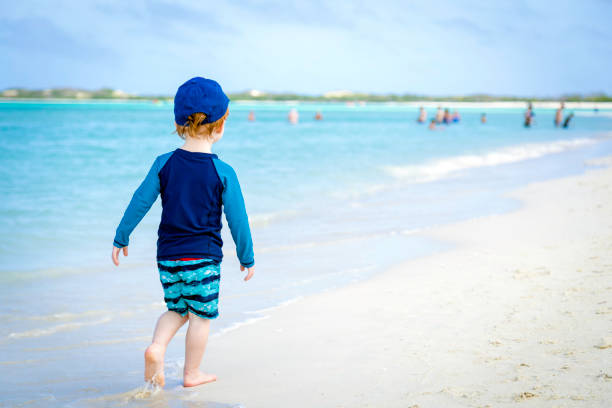 Cute Baby Boy Walking and running on Tropical Beach, Cayo Coco, Cuba