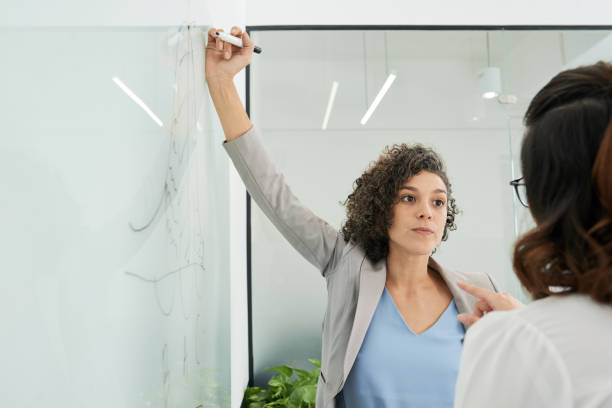 istock Woman drawing business chart 1019773142