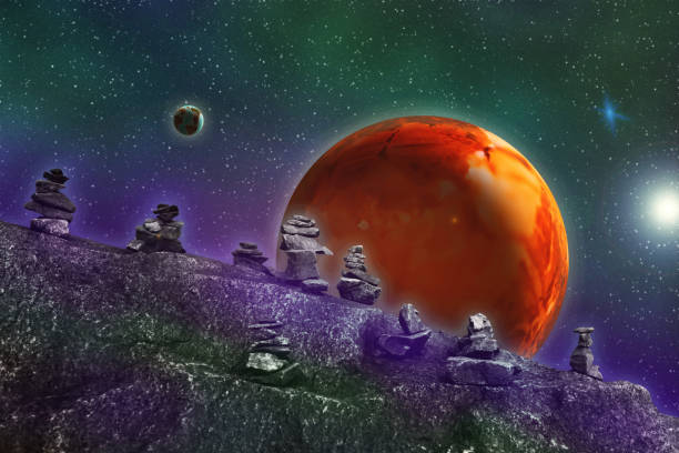 istock Abstract image of a parallel universe, view from an unknown stone planet to space 1019777788