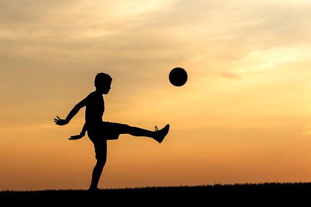 istock Kicking the soccer ball at sunset. 1019777862