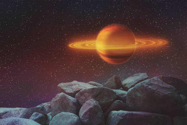 istock Abstract image of a parallel universe, view from an unknown stone planet to space. 1019777908