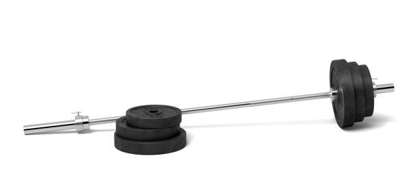 istock 3d rendering of a silver colored metal barbell with several black weight plates on a white background 1019778424