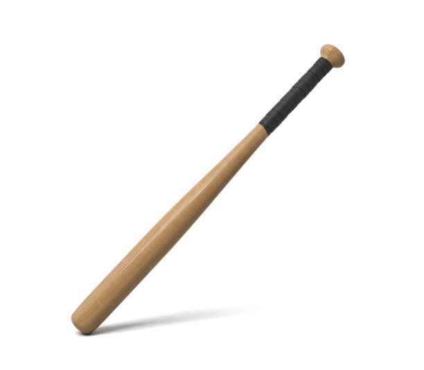 istock 3d rendering of a single wooden baseball bat with a wrapped handle standing on a white background 1019778436