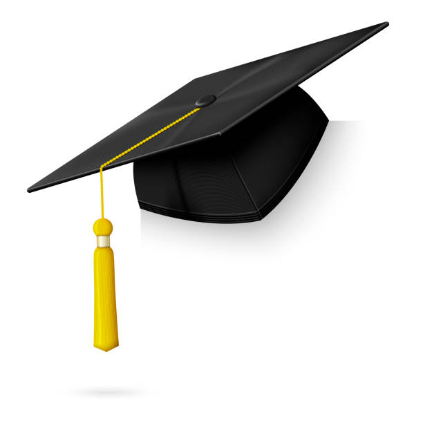 Vector realistic graduation cap hang on the corner Vector realistic graduation cap hang on the corner of paper, wall, frame, board etc. Isolated on white background. university clipart stock illustrations