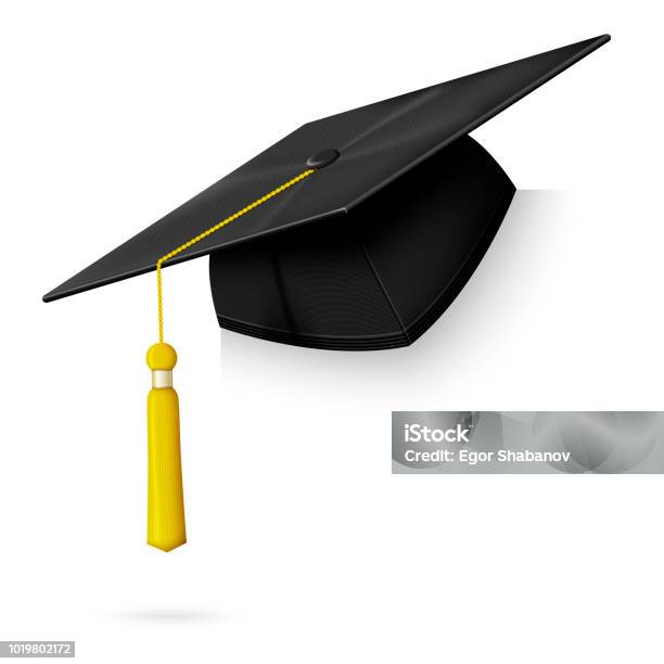 Vector Realistic Graduation Cap Hang On The Corner Stock Illustration - Download Image Now - Mortarboard, Graduation, Cap - Hat