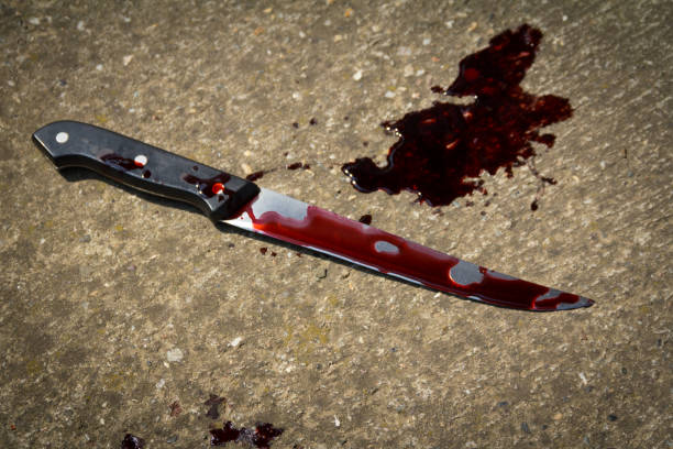 Bloody knife on the floor He was found at the crime scene knife weapon photos stock pictures, royalty-free photos & images