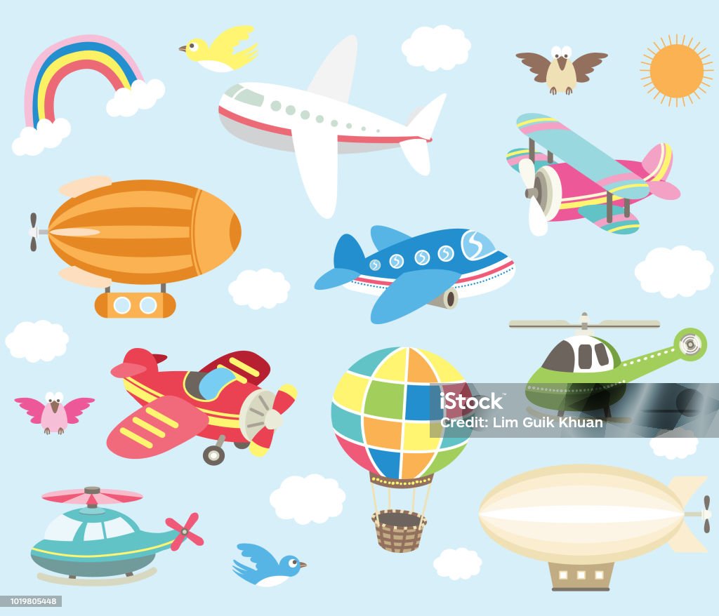 항공 교통 요소 비행기에 대한 스톡 벡터 아트 및 기타 이미지 - 비행기, 귀여운, 교통수단 - Istock