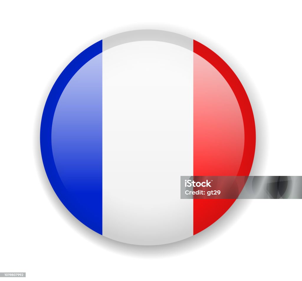 Bandera de Francia. Icono redondo brillante sobre un fondo blanco - arte vectorial de Bandera francesa libre de derechos