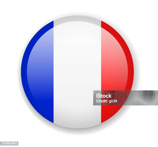 Ilustración de Bandera De Francia Icono Redondo Brillante Sobre Un Fondo Blanco y más Vectores Libres de Derechos de Bandera francesa