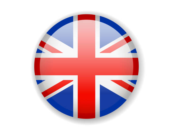 영국 국기입니다. 흰색 배경에 밝은 원형 아이콘 - british flag backgrounds england english flag stock illustrations