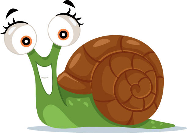 Cute Snail Vector Cartoon Illustration Funny smiling green slug character design snail stock illustrations