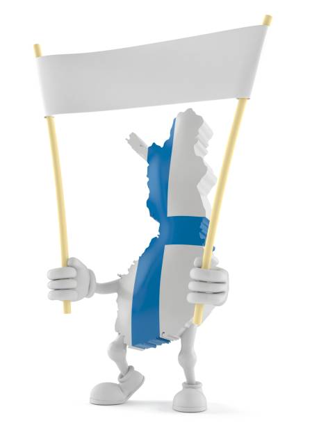 istock Finland character holding blank banner 1019810134