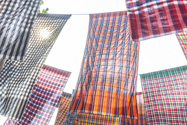 Traditional loincloth made from Thailand silk. Loincloth fabric, traditional loincloth made from Thailand silk, Plaid Check Fabric loincloth Thai Style. loin cloth stock pictures, royalty-free photos & images