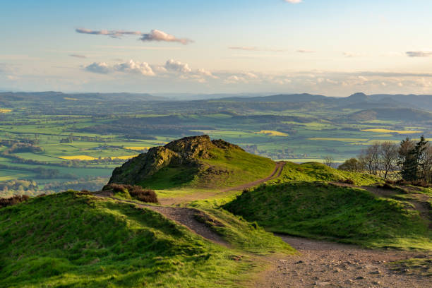 View from the Wrekin, Shropshire, England, UK View from the Wrekin, near Telford, Shropshire, England, UK - looking south over Little Hill towards Eyton telford photos stock pictures, royalty-free photos & images