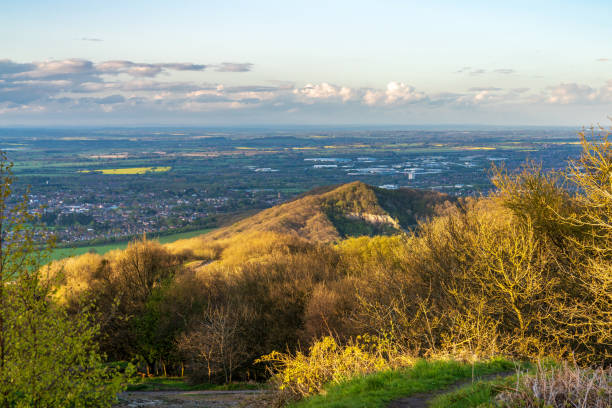 View from the Wrekin, Shropshire, England, UK View from the Wrekin, near Telford, Shropshire, England, UK - looking north towards Wellington ironbridge shropshire stock pictures, royalty-free photos & images