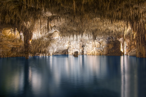 Underground lake in Dragon cave (Cuevas del Drach), Porto Cristo, Mallorca, Spain