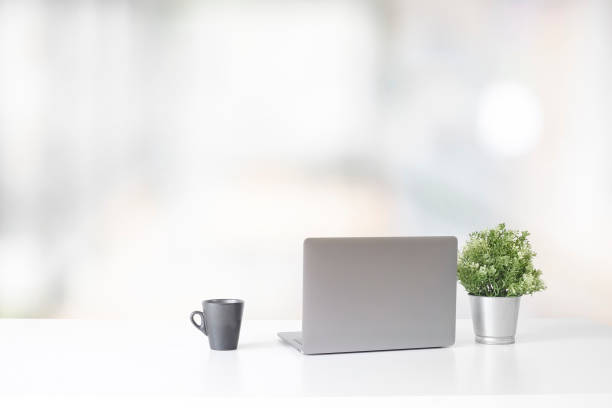 istock Workspace with laptop computer and coffee cup and plant, Stylish office desk work concept. 1019838578