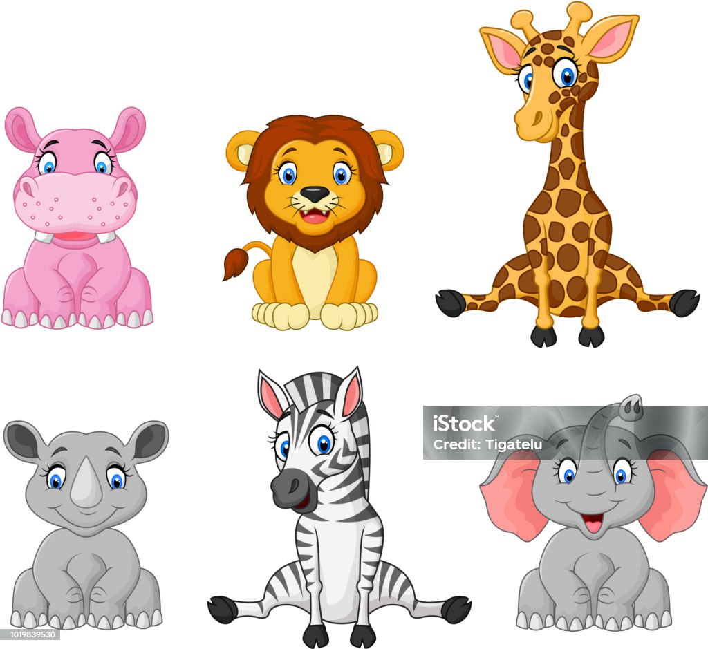 Wild Animal Cartoon Collection Set Stock Illustration - Download Image Now  - Giraffe, Cartoon, Lion Cub - iStock