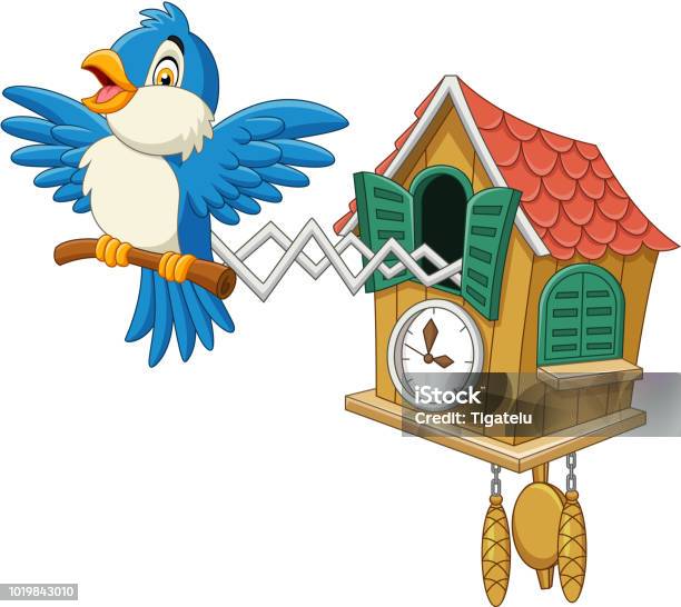 Cuckoo Clock With Blue Bird Chirping Stock Illustration - Download Image  Now - Cartoon, Cuckoo, Deadline - iStock