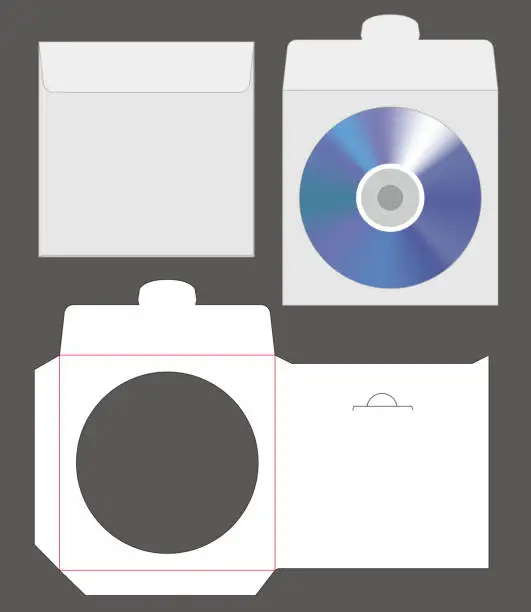 Vector illustration of standard disc envelope mockup with dieline cut