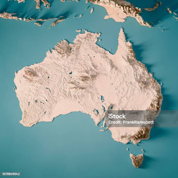 Neutro De Mapa Topográfico De Render 3d De Australia Foto de stock y más banco de imágenes de Australia