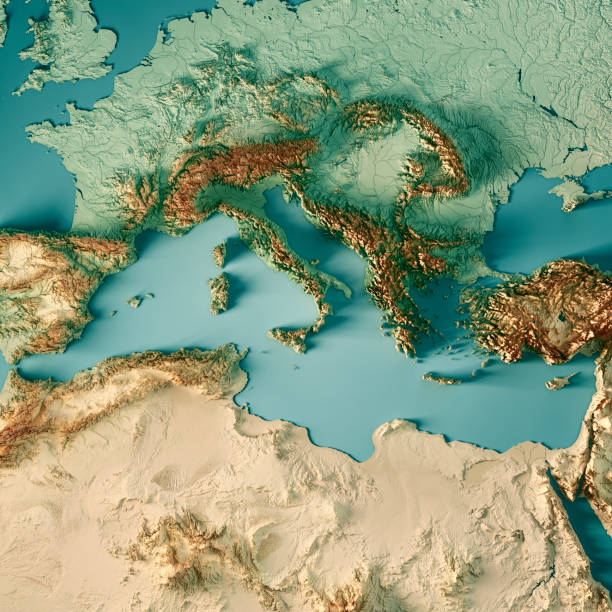 istock Mediterranean Sea 3D Render Topographic Map Color 1019849132