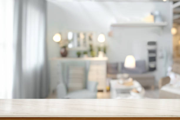 istock Living room with white marble tabletop. 1019857538