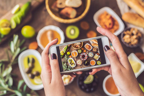 istock Woman taking a photo of breakfast table 1019862806