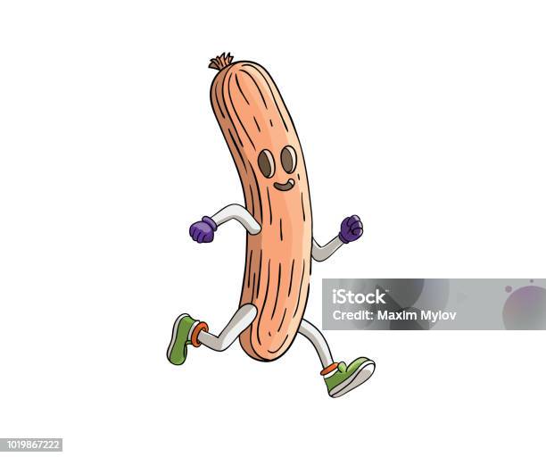 Sausage Runner Run On A Marathon Race Stock Illustration - Download Image Now - Art, Banana, Cartoon